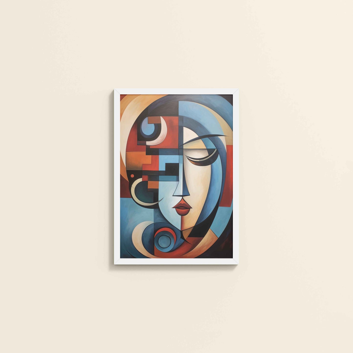 Wall View of Linear Beauty – Artistic Woman Face in Geometry in White Color Frame