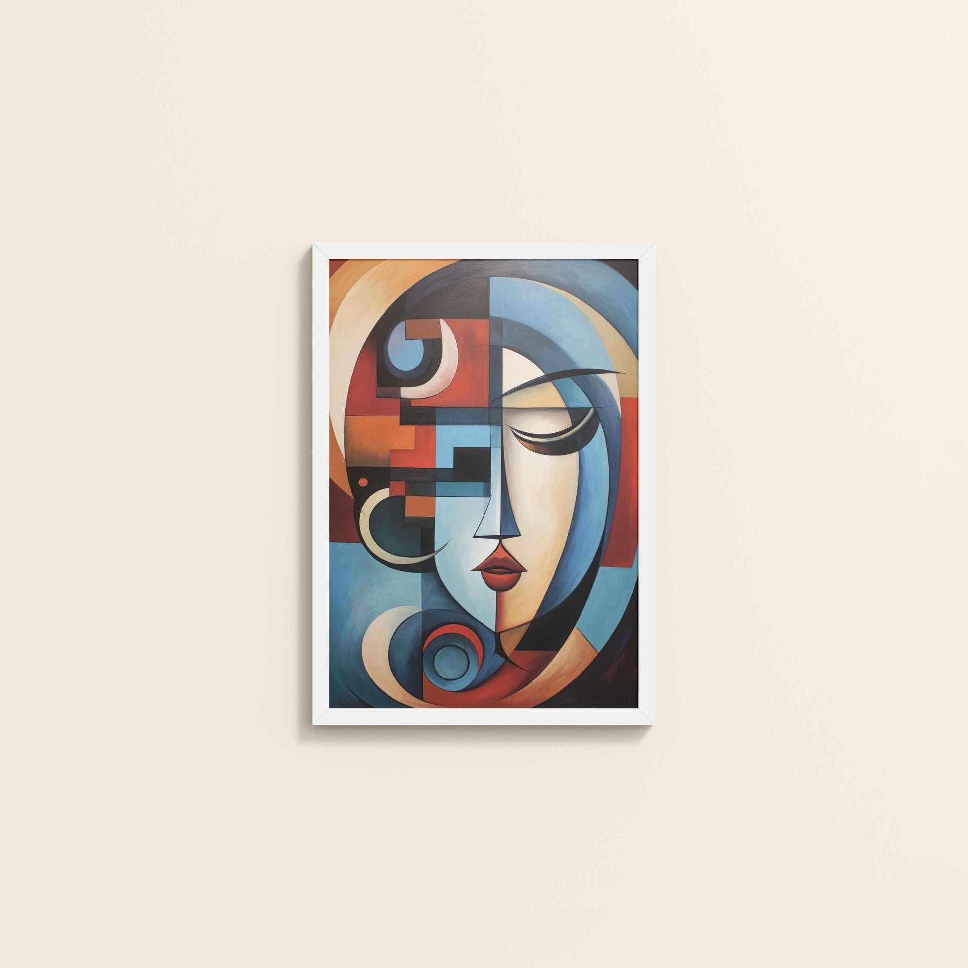 Wall View of Linear Beauty – Artistic Woman Face in Geometry in White Color Frame