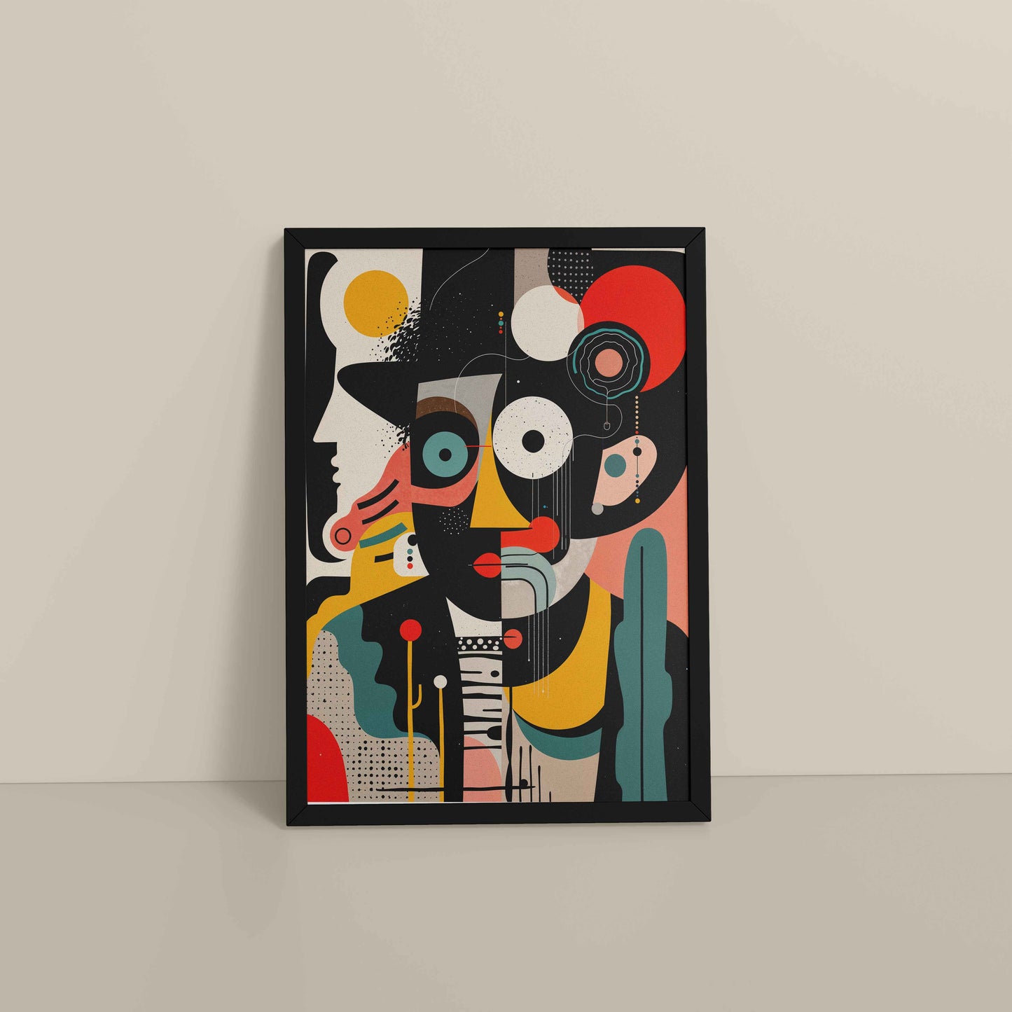 Floor View of Cubism Arrangement – Modern Geometric Wall Art in Black Color Frame