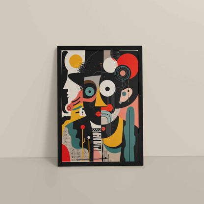 Floor View of Cubism Arrangement – Modern Geometric Wall Art in Black Color Frame