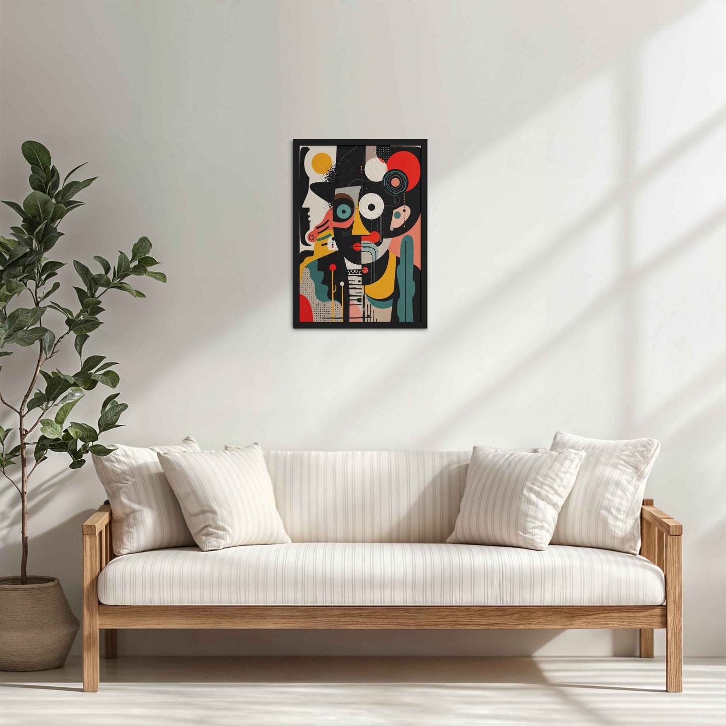 Living Room Cabinet Table Preview of Cubism Arrangement – Modern Geometric Wall Art in Black Color Frame