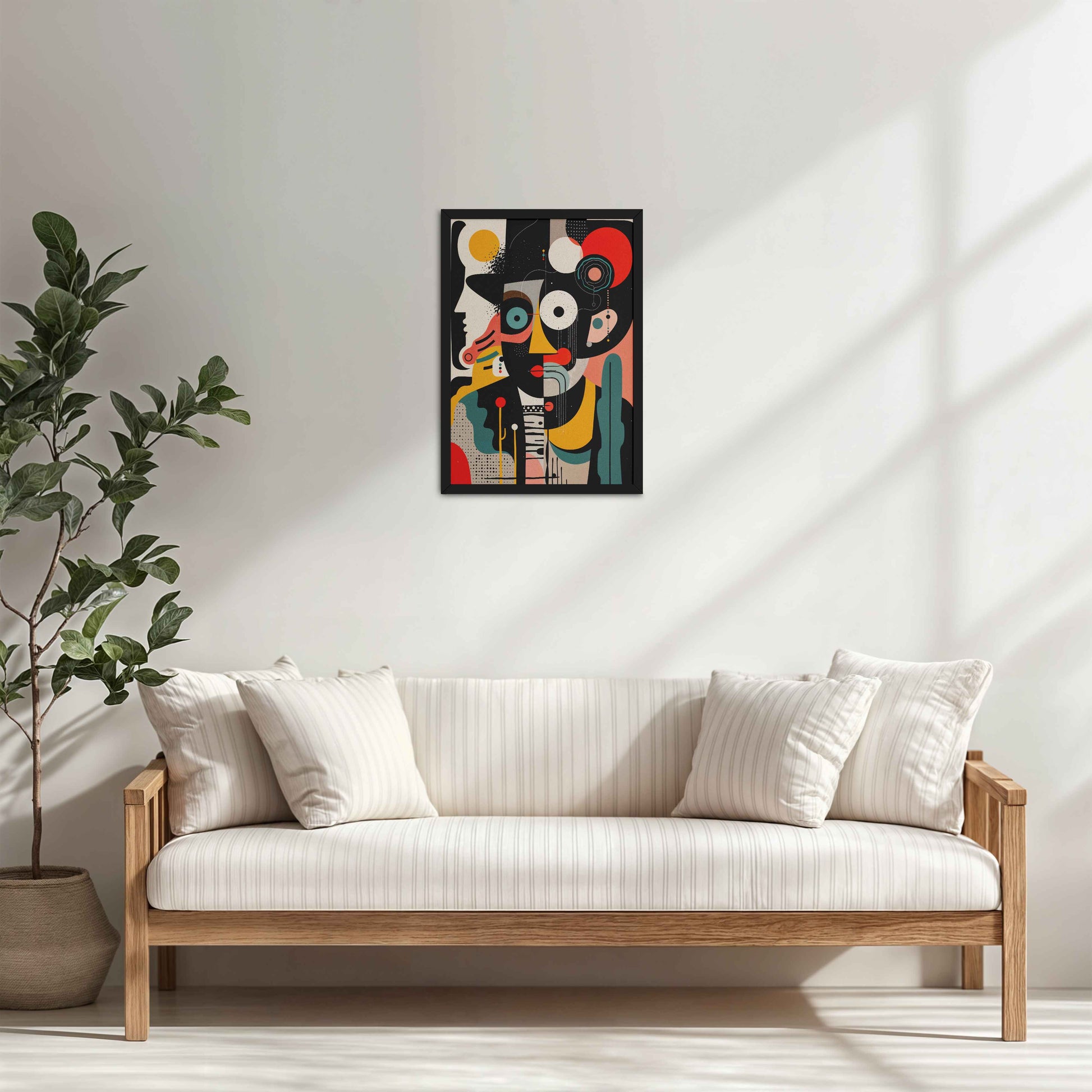 Living Room Cabinet Table Preview of Cubism Arrangement – Modern Geometric Wall Art in Black Color Frame