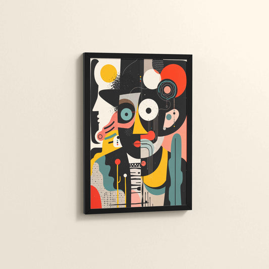 Side View of Cubism Arrangement – Modern Geometric Wall Art in Black Color Frame