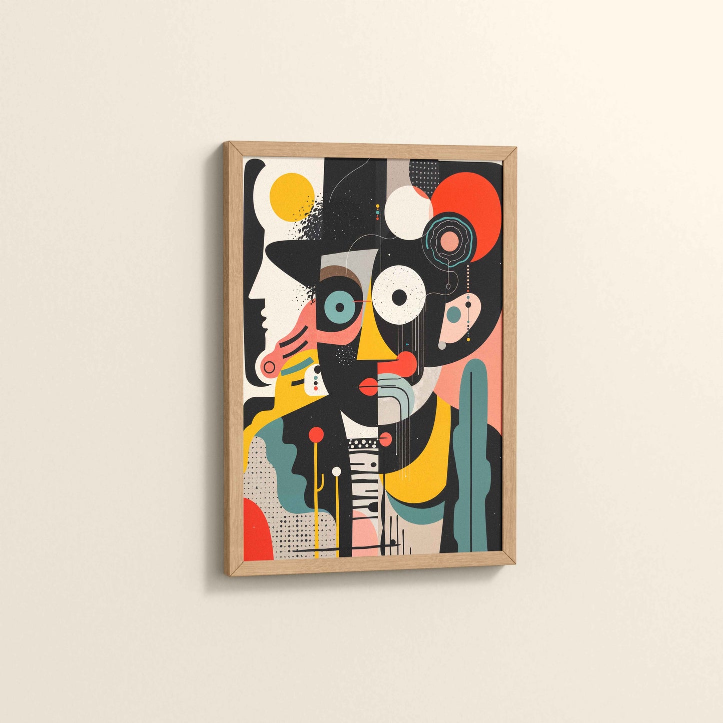 Side View of Cubism Arrangement – Modern Geometric Wall Art in Natrual Color Frame