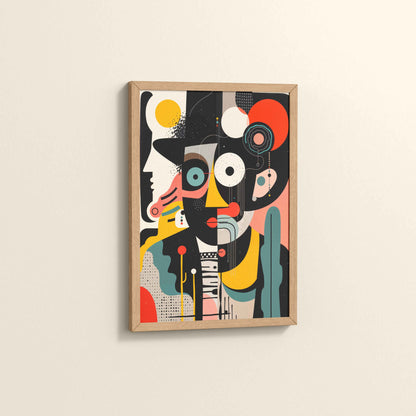 Side View of Cubism Arrangement – Modern Geometric Wall Art in Natrual Color Frame