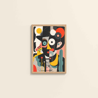 Wall View of Cubism Arrangement – Modern Geometric Wall Art in Natrual Color Frame