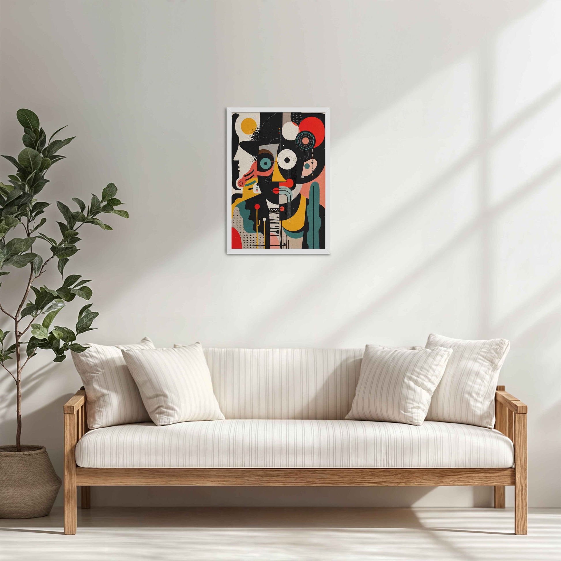 Living Room Cabinet Table Preview of Cubism Arrangement – Modern Geometric Wall Art in White Color Frame