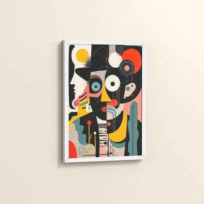 Side View of Cubism Arrangement – Modern Geometric Wall Art in White Color Frame