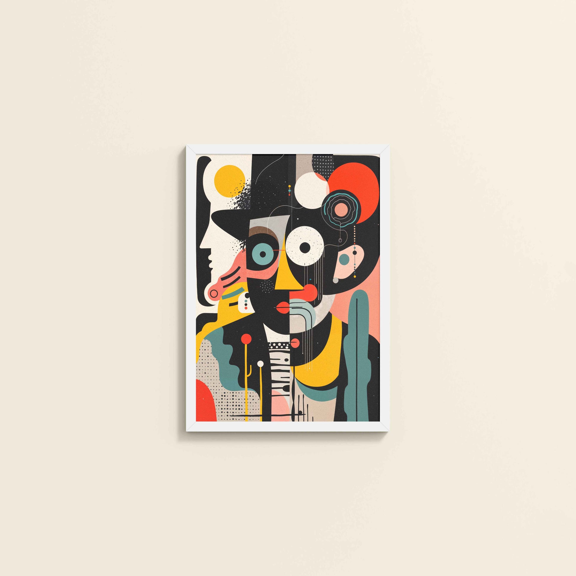 Wall View of Cubism Arrangement – Modern Geometric Wall Art in White Color Frame
