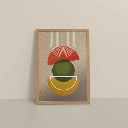 Floor View of Mid-Century Geometry – Abstract Shapes Wall Art in Natrual Color Frame