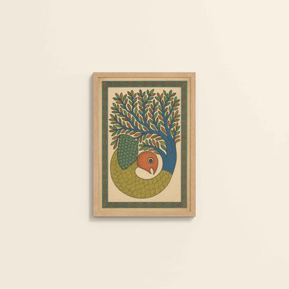 Wall View of Fish in Traditional Gond Art Painting in Natrual Color Frame