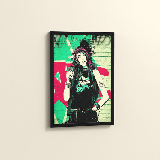 Side View of Urban Rebel – Grunge Girl Graffiti Wall Art Frame in Black Color Frame