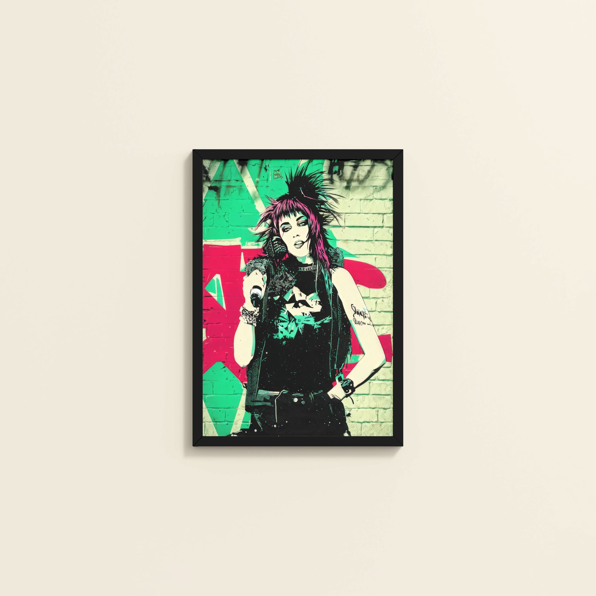 Wall View of Urban Rebel – Grunge Girl Graffiti Wall Art Frame in Black Color Frame
