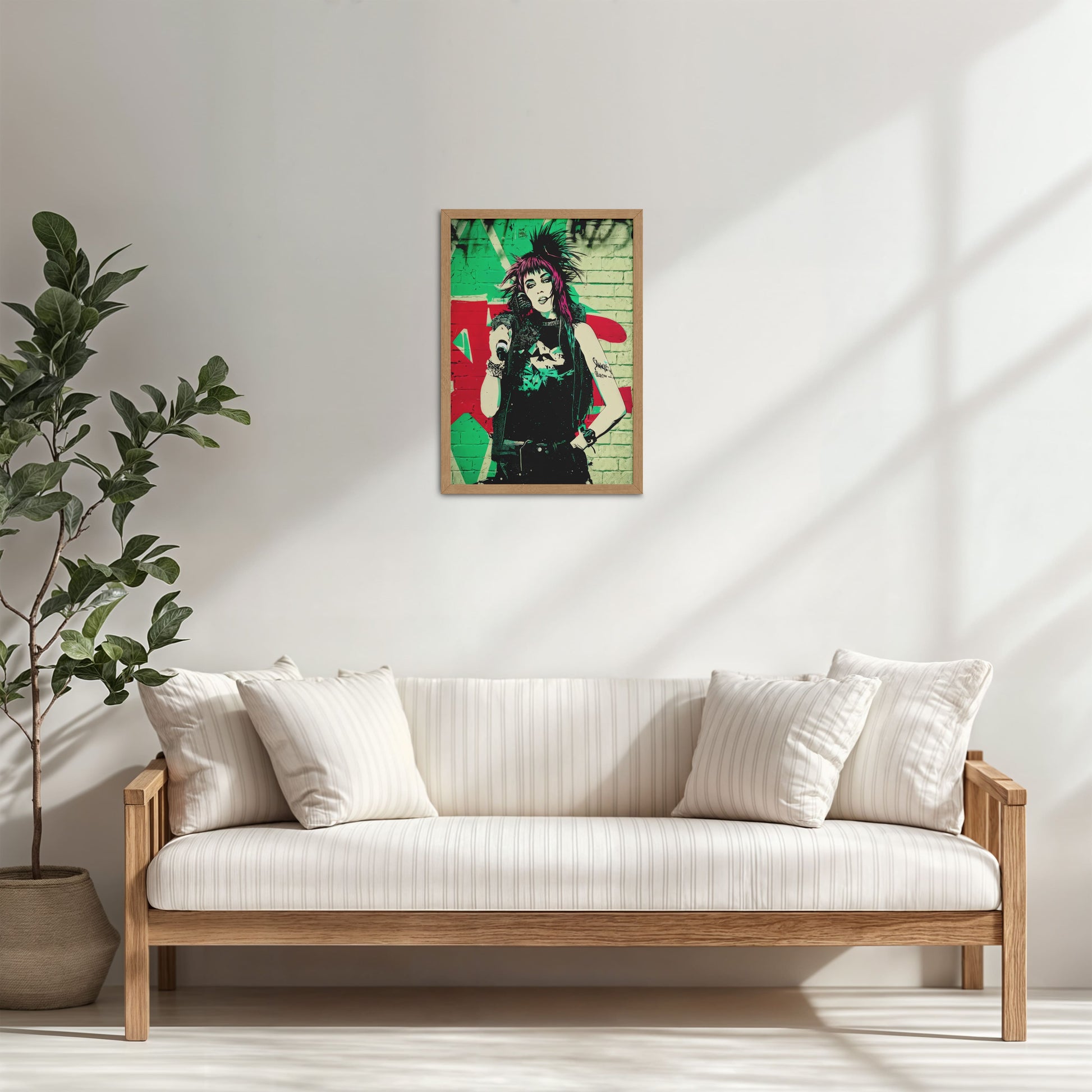 Living Room Cabinet Table Preview of Urban Rebel – Grunge Girl Graffiti Wall Art Frame in Natrual Color Frame
