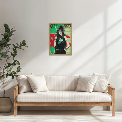 Living Room Cabinet Table Preview of Urban Rebel – Grunge Girl Graffiti Wall Art Frame in Natrual Color Frame