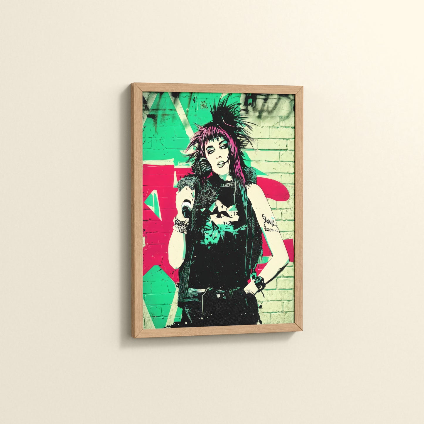 Side View of Urban Rebel – Grunge Girl Graffiti Wall Art Frame in Natrual Color Frame