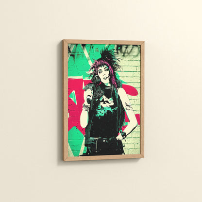 Side View of Urban Rebel – Grunge Girl Graffiti Wall Art Frame in Natrual Color Frame