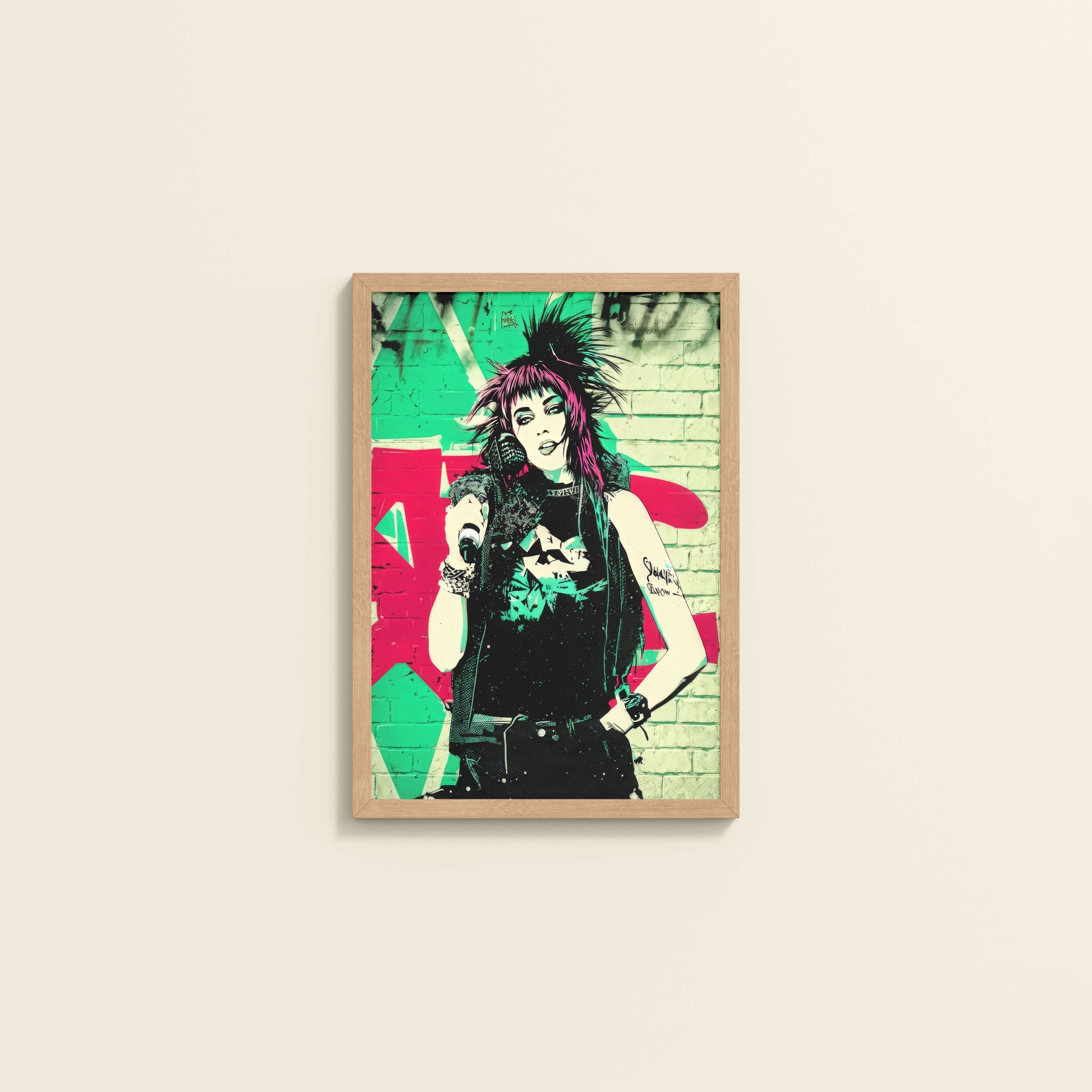 Wall View of Urban Rebel – Grunge Girl Graffiti Wall Art Frame in Natrual Color Frame