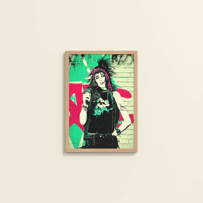 Wall View of Urban Rebel – Grunge Girl Graffiti Wall Art Frame in Natrual Color Frame