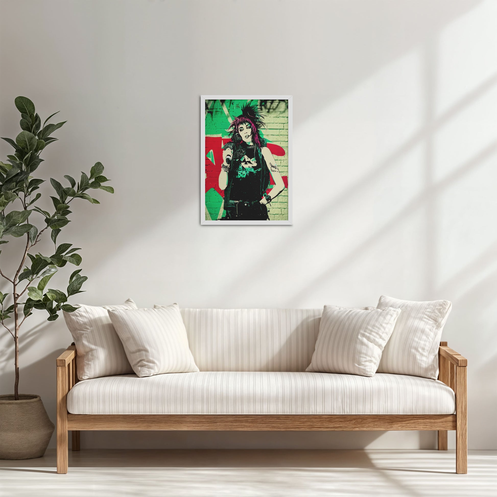 Living Room Cabinet Table Preview of Urban Rebel – Grunge Girl Graffiti Wall Art Frame in White Color Frame