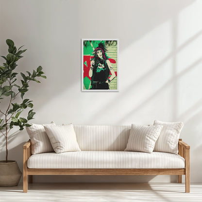 Living Room Cabinet Table Preview of Urban Rebel – Grunge Girl Graffiti Wall Art Frame in White Color Frame