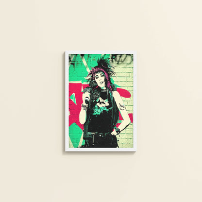 Wall View of Urban Rebel – Grunge Girl Graffiti Wall Art Frame in White Color Frame