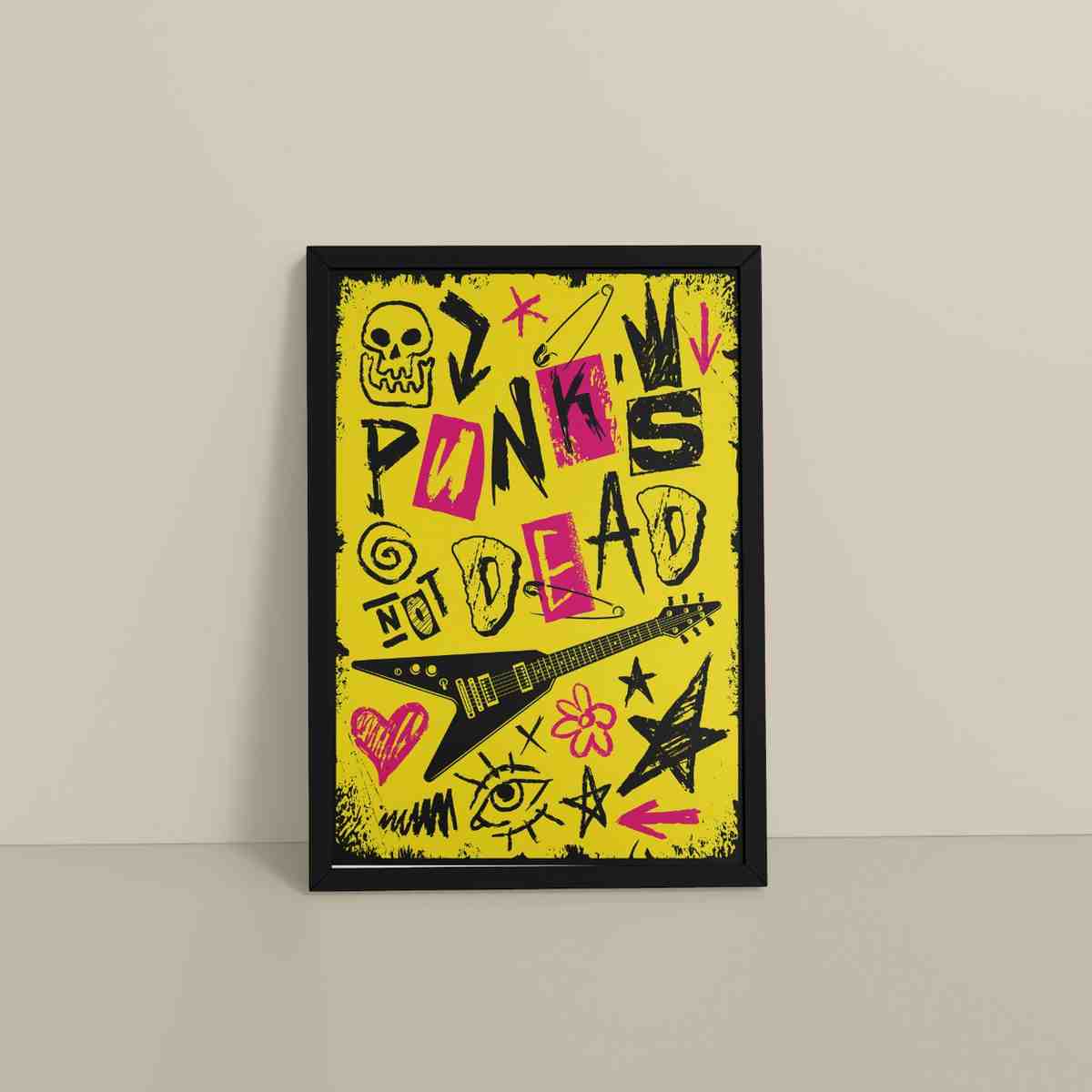 Floor View of Punk's Not Dead – Culture Design Wall Art Frame in Black Color Frame
