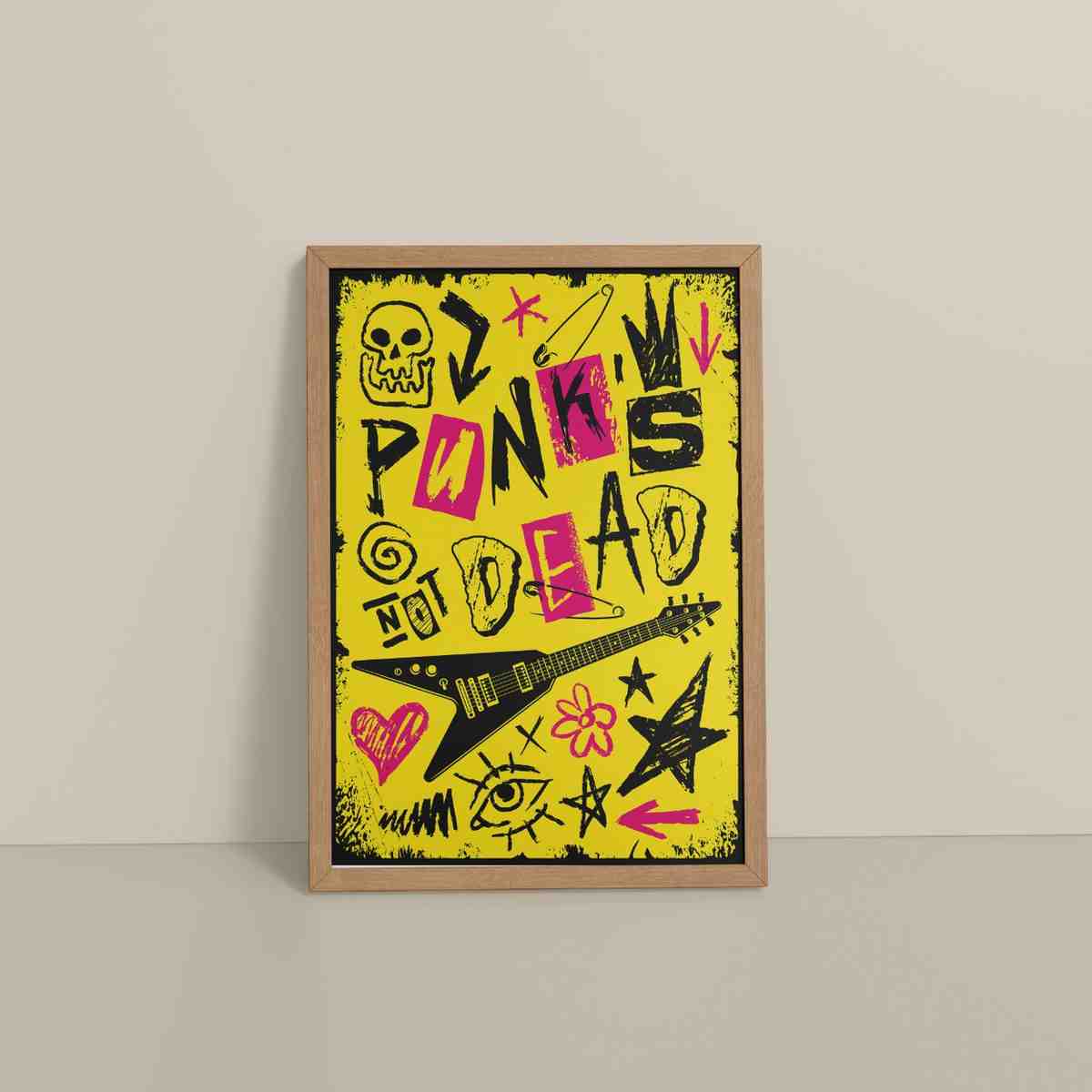 Floor View of Punk's Not Dead – Culture Design Wall Art Frame in Natrual Color Frame
