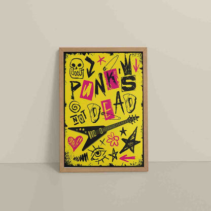 Floor View of Punk's Not Dead – Culture Design Wall Art Frame in Natrual Color Frame
