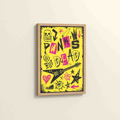 Side View of Punk's Not Dead – Culture Design Wall Art Frame in Natrual Color Frame