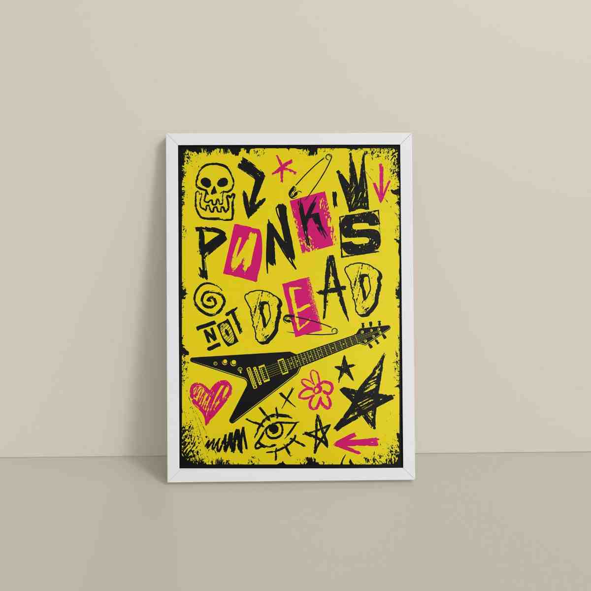 Floor View of Punk's Not Dead – Culture Design Wall Art Frame in White Color Frame