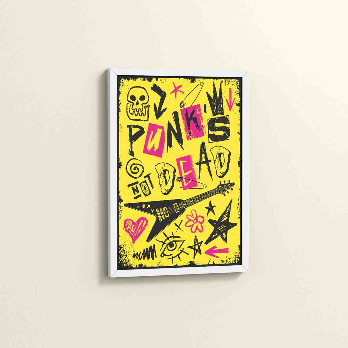 Side View of Punk's Not Dead – Culture Design Wall Art Frame in White Color Frame