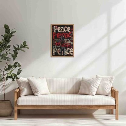 Living Room Cabinet Table Preview of Peace in Every Language – Graffiti Art Wall Frame in Natrual Color Frame
