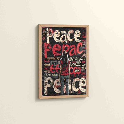 Side View of Peace in Every Language – Graffiti Art Wall Frame in Natrual Color Frame