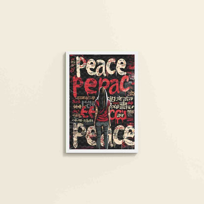 Wall View of Peace in Every Language – Graffiti Art Wall Frame in White Color Frame