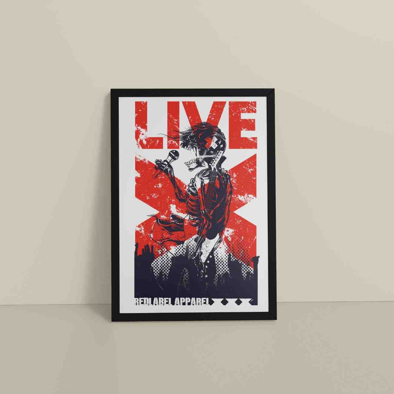 Floor View of Skeleton PopStar – Skeleton Singer & Guitarist Art Frame in Black Color Frame