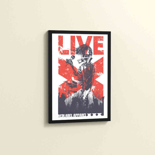Side View of Skeleton PopStar – Skeleton Singer & Guitarist Art Frame in Black Color Frame