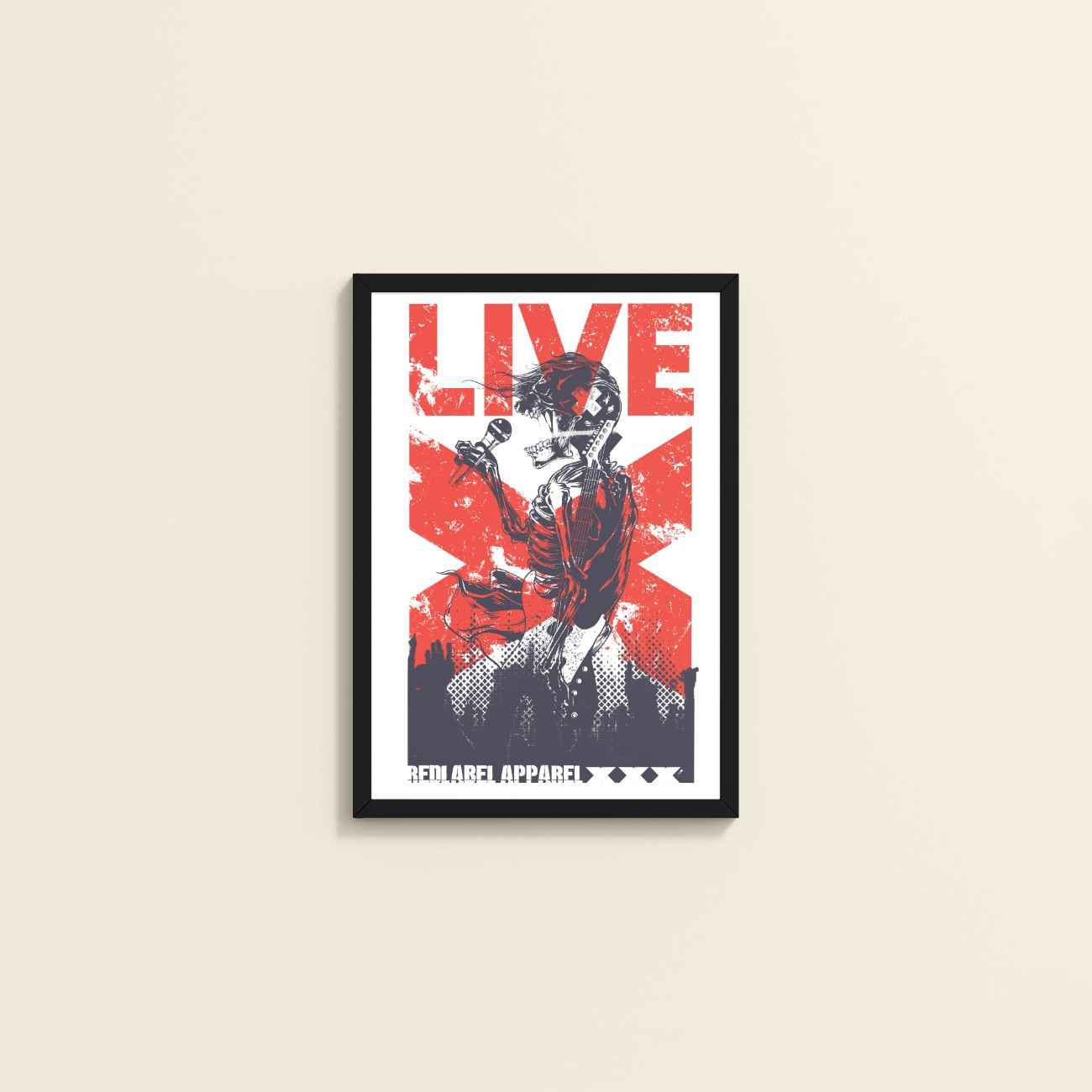 Wall View of Skeleton PopStar – Skeleton Singer & Guitarist Art Frame in Black Color Frame