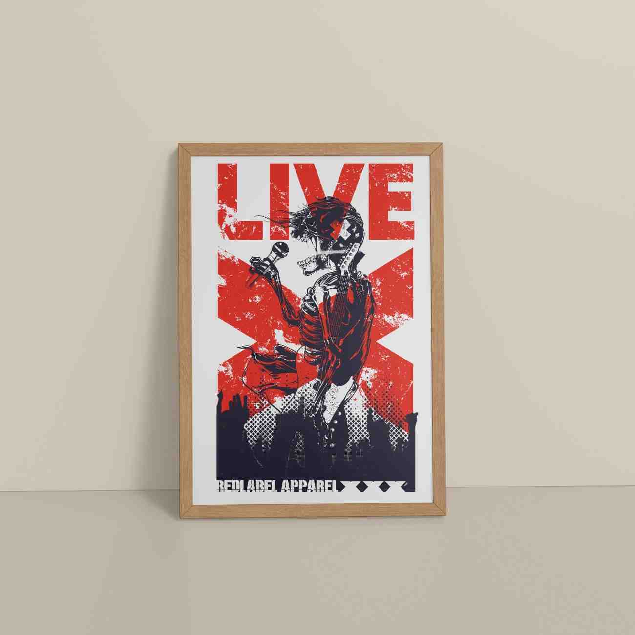 Floor View of Skeleton PopStar – Skeleton Singer & Guitarist Art Frame in Natrual Color Frame