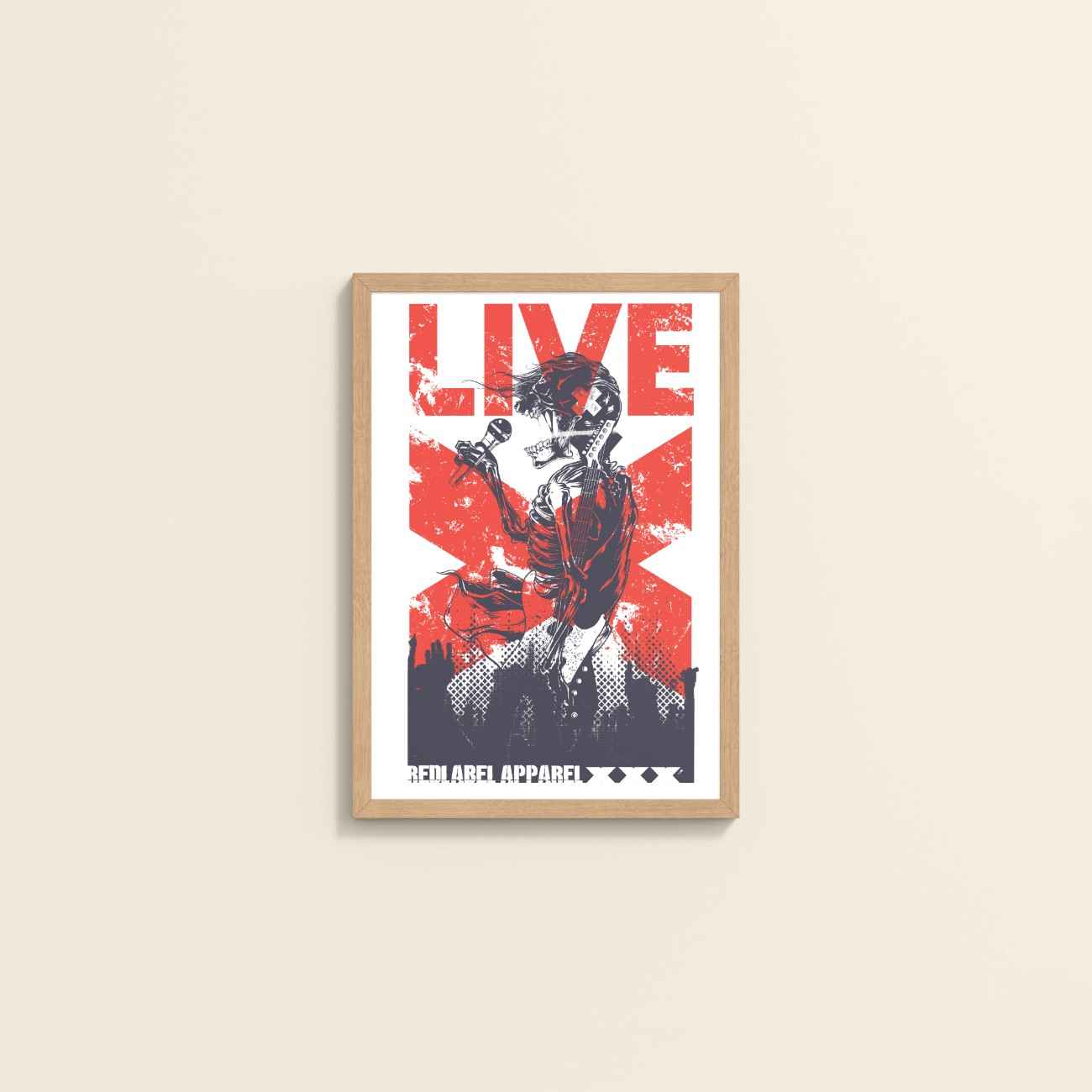 Wall View of Skeleton PopStar – Skeleton Singer & Guitarist Art Frame in Natrual Color Frame