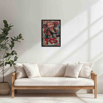 Living Room Cabinet Table Preview of Tribal Power – Majestic Elephant in Graffiti Art Frame in Black Color Frame