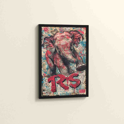 Side View of Tribal Power – Majestic Elephant in Graffiti Art Frame in Black Color Frame