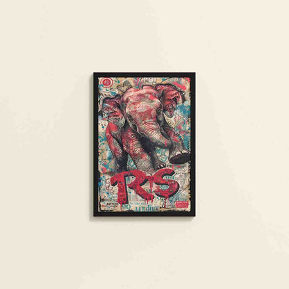 Wall View of Tribal Power – Majestic Elephant in Graffiti Art Frame in Black Color Frame