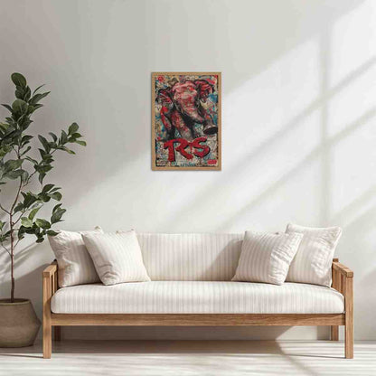 Living Room Cabinet Table Preview of Tribal Power – Majestic Elephant in Graffiti Art Frame in Natrual Color Frame