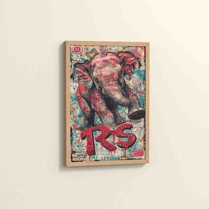 Side View of Tribal Power – Majestic Elephant in Graffiti Art Frame in Natrual Color Frame