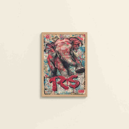 Wall View of Tribal Power – Majestic Elephant in Graffiti Art Frame in Natrual Color Frame
