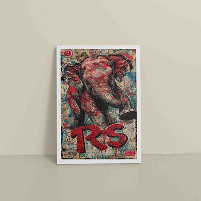 Floor View of Tribal Power – Majestic Elephant in Graffiti Art Frame in White Color Frame