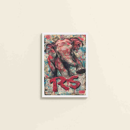 Wall View of Tribal Power – Majestic Elephant in Graffiti Art Frame in White Color Frame