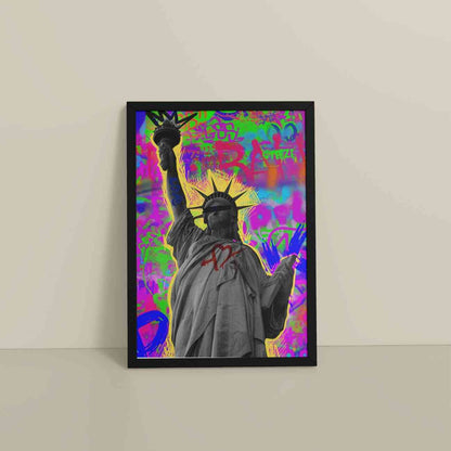 Floor View of Statue of Liberty in Graffiti Wall Art Frame in Black Color Frame