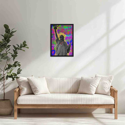 Living Room Cabinet Table Preview of Statue of Liberty in Graffiti Wall Art Frame in Black Color Frame